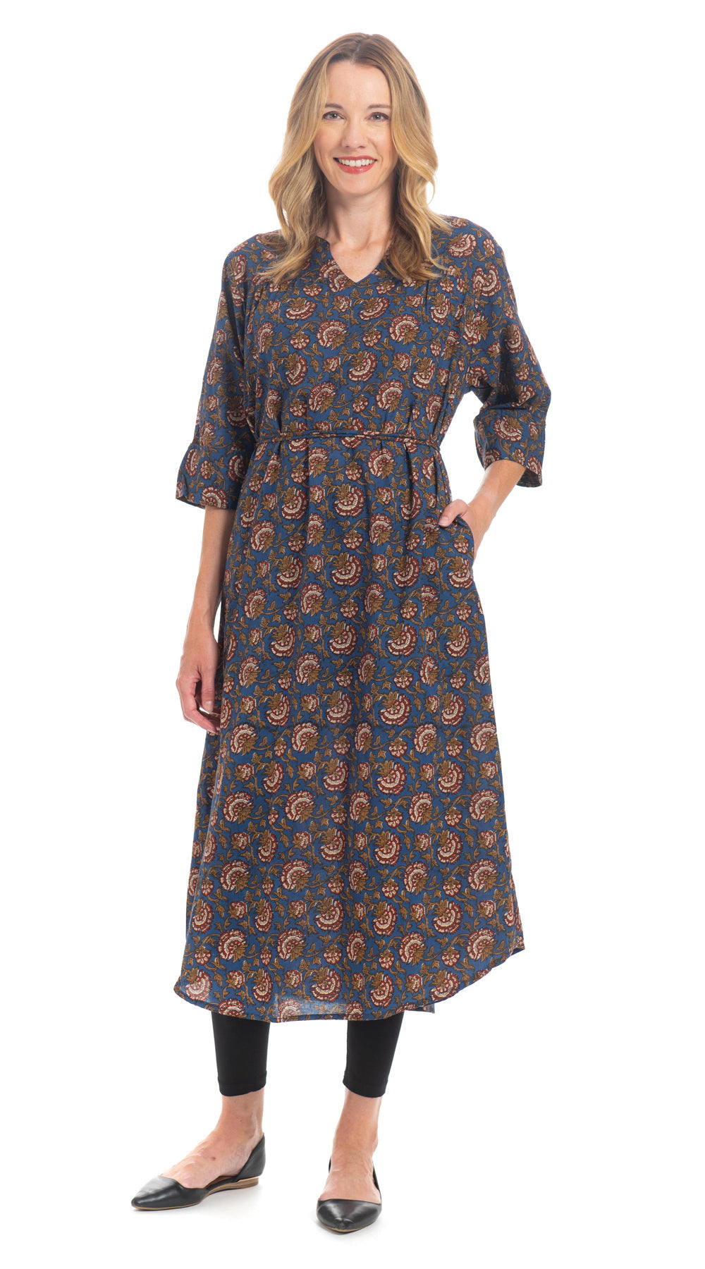 Jaipur Dress - org.cotton blockprint - navy raja