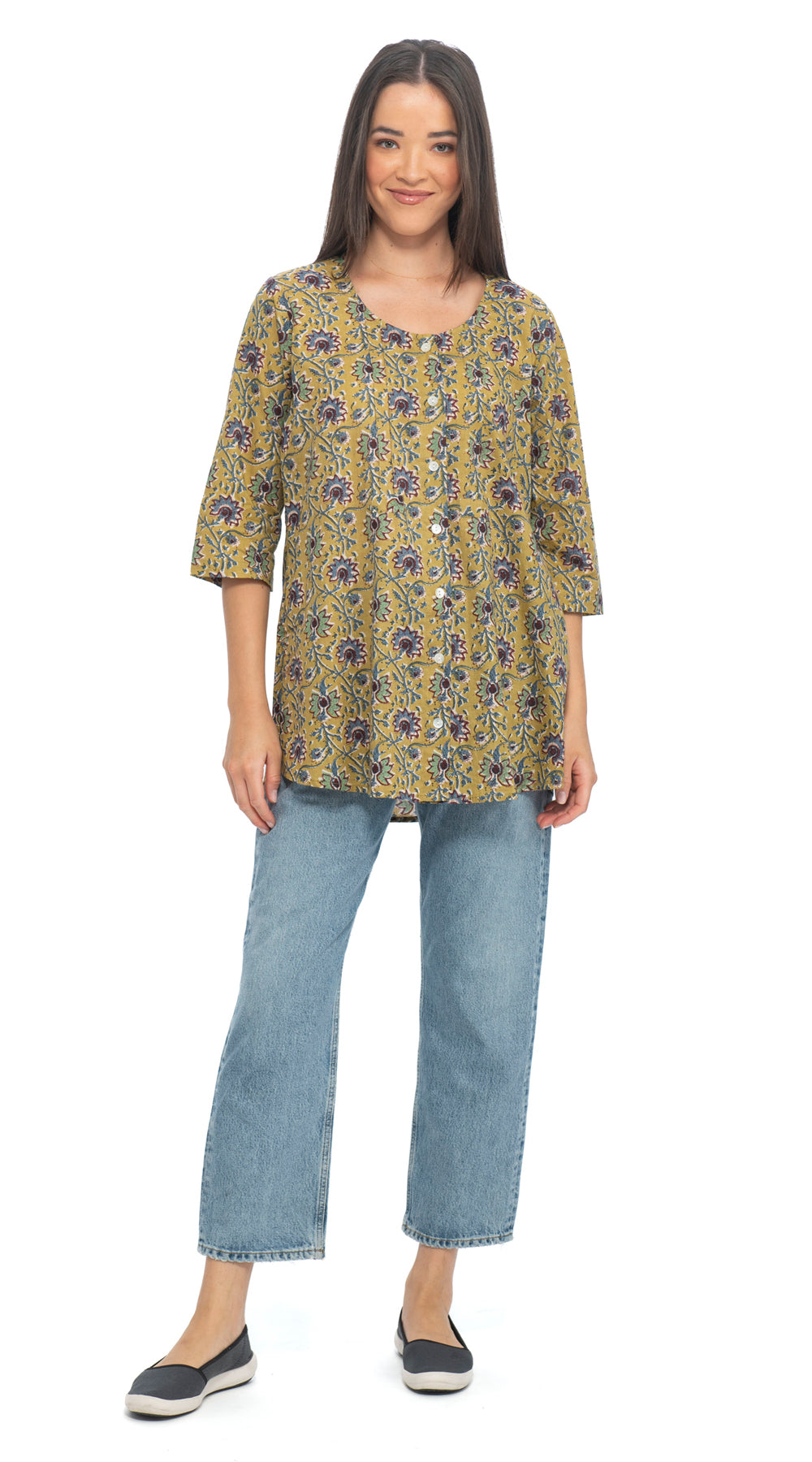 Sara Top-mustard-org.cotton blockprint