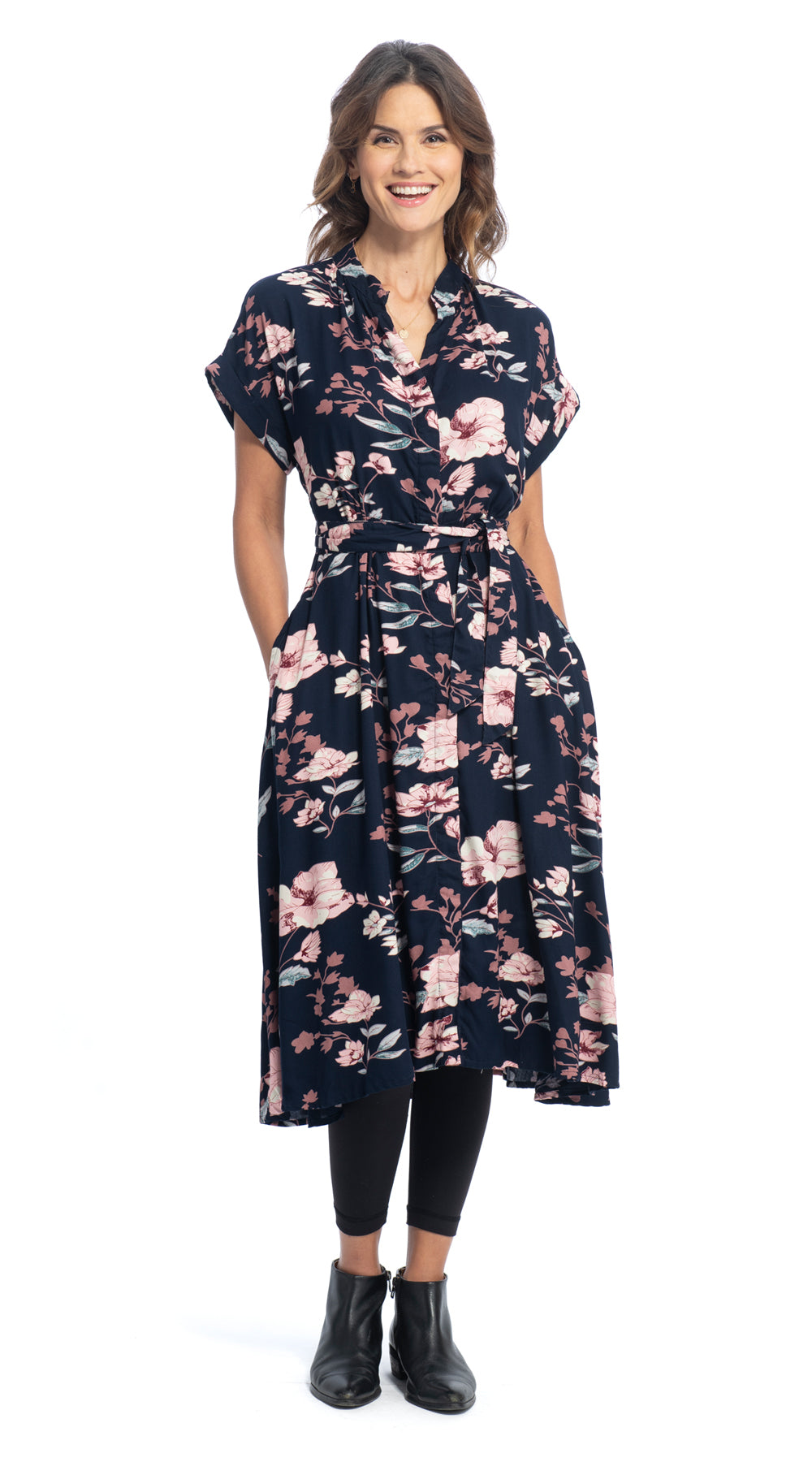 Victoria Dress - navy+pink - rayon